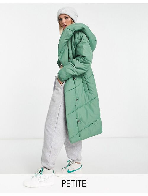 Noisy May Petite longline padded coat with hood in green