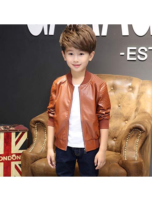 Artist Unknown Boys Faux Leather Jacket - Spring Autumn Lightweight Coat for Boys,N/A