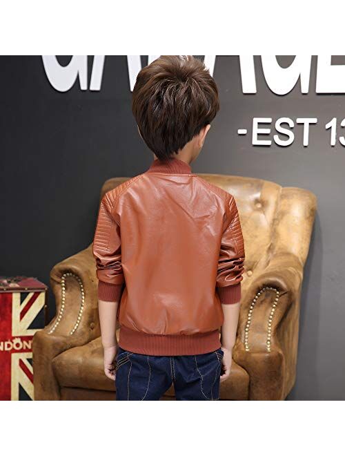 Artist Unknown Boys Faux Leather Jacket - Spring Autumn Lightweight Coat for Boys,N/A