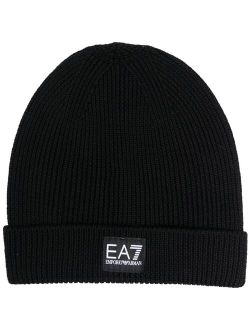 Ea7 Emporio Armani logo-patch ribbed-knit beanie