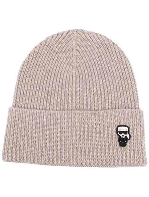 Karl Lagerfeld logo-patch ribbed-knit hat
