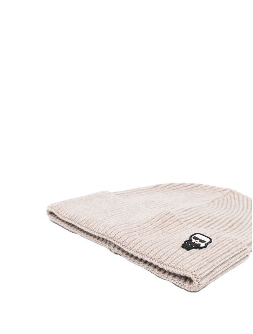 Karl Lagerfeld logo-patch ribbed-knit hat