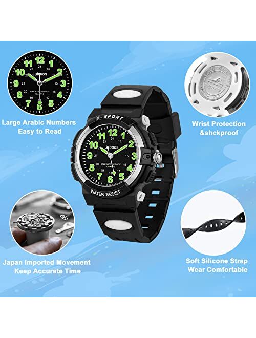 Ckv Kids Analog Watch Children Waterproof Sport Outdoor Wrist Watches for Boys Ages 9-12, Time Teacher Watch Easy to Read, Rubber Band Analog Quartz Kid Watch for Christm