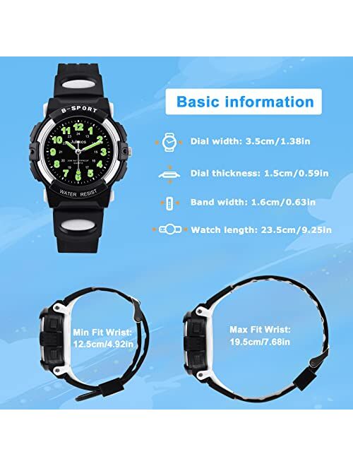 Ckv Kids Analog Watch Children Waterproof Sport Outdoor Wrist Watches for Boys Ages 9-12, Time Teacher Watch Easy to Read, Rubber Band Analog Quartz Kid Watch for Christm