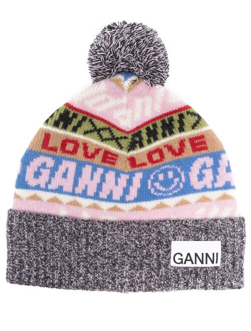 GANNI embroidered-logo knitted beanie