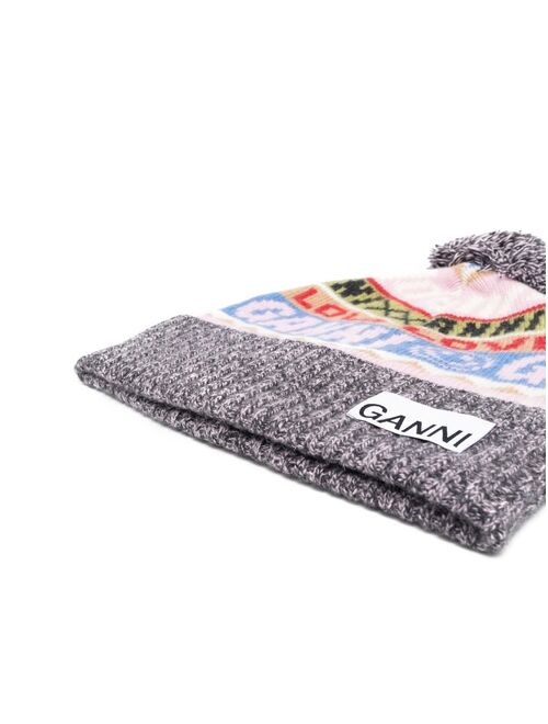 GANNI embroidered-logo knitted beanie