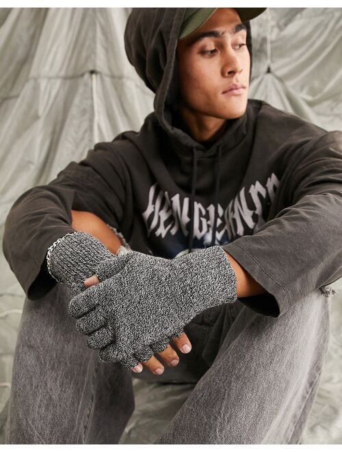 ASOS DESIGN fingerless gloves in black and white