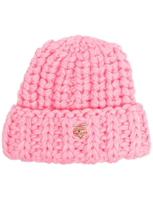 Chiara Ferragni Eyelike logo-plaque chunky-knit hat