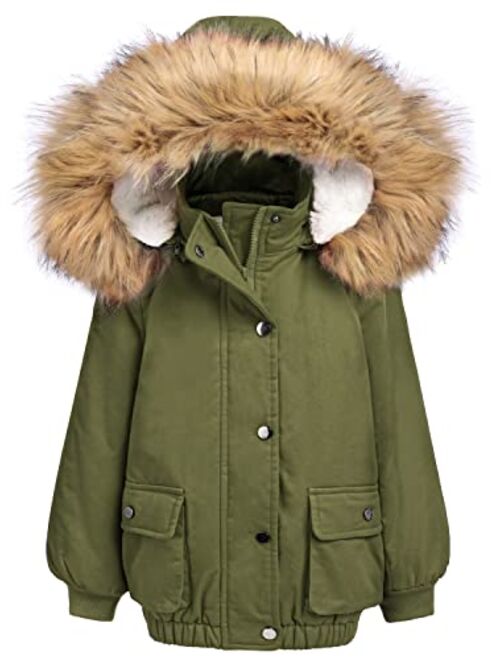 Arshiner Kids Girls Winter Coats Warm Thick Padded Hooded Fleece Lined Puffer Parka Jacket