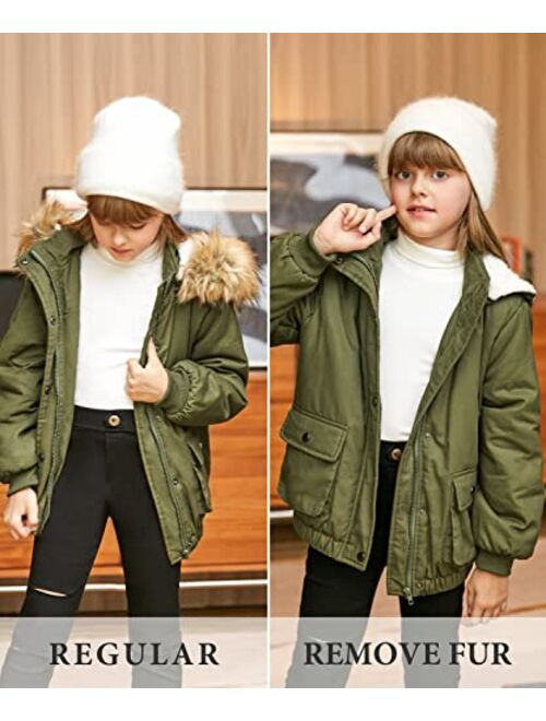Arshiner Kids Girls Winter Coats Warm Thick Padded Hooded Fleece Lined Puffer Parka Jacket