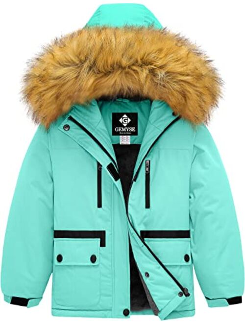 GEMYSE Girl's Waterproof Ski Snow Jacket Fleece Windproof Winter Jacket with Hood
