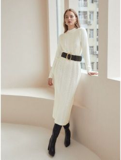 Premium Wool-mix Open Knit Sweater Dress Without Belt