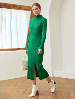Premium Wool-mix Turtleneck Sweater Dress