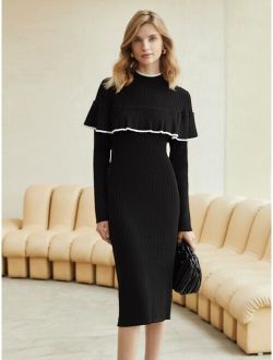 Premium Wool-mix Contrast Binding Sweater Dress