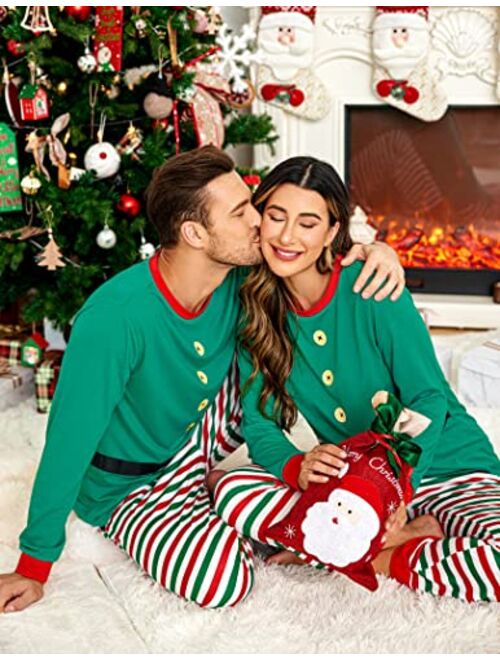 Ekouaer Matching Christmas Family Pajamas Sets, Matching Pajamas for Xmas, Santa Elf Reindeer Print Loungewear