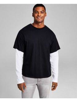 Men's Oversized-Fit Layered Contrast Long-Sleeve T-Shirt