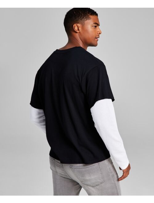 And Now This Men's Oversized-Fit Layered Contrast Long-Sleeve T-Shirt