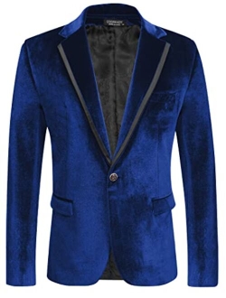 Men's Velvet Blazer Slim Fit Solid One Button Blazer Jacket Tuxedo for Prom Wedding Party Dinner