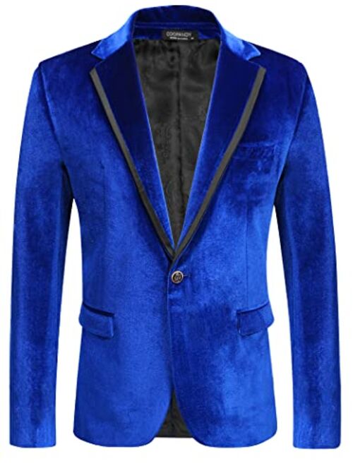 COOFANDY Men's Velvet Blazer Slim Fit Solid One Button Blazer Jacket Tuxedo for Prom Wedding Party Dinner