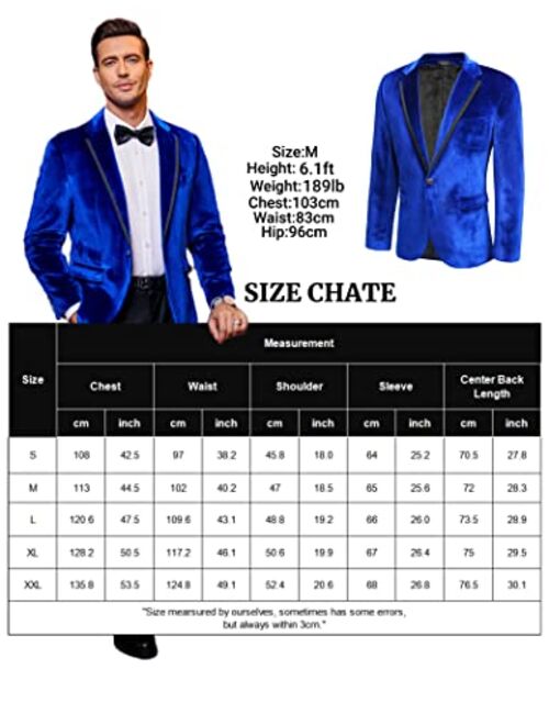 COOFANDY Men's Velvet Blazer Slim Fit Solid One Button Blazer Jacket Tuxedo for Prom Wedding Party Dinner