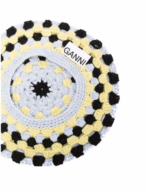 GANNI colour-block crochet beret