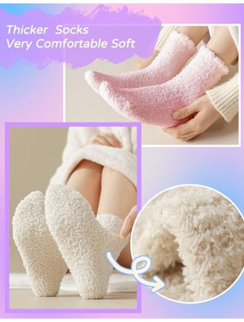 Tehook Fuzzy Socks for Women, Warm Soft Fluffy Socks Thick Cozy Plush Sock Winter Christmas Socks for Women 6 or 5 Pairs