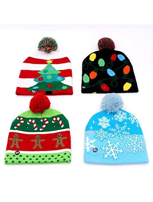 OurWarm LED Light-up Christmas Hats Xmas Santa Ugly Hat Beanies 10 Colorful Lights Flashing Cap for New Year Party