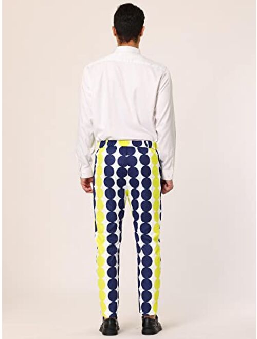 Lars Amadeus Men's Casual Geometric Printed Color Block Flat Front Dress Pants