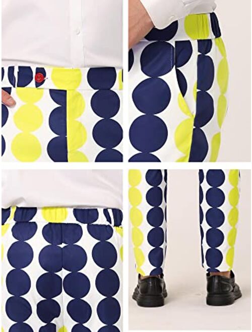 Lars Amadeus Men's Casual Geometric Printed Color Block Flat Front Dress Pants