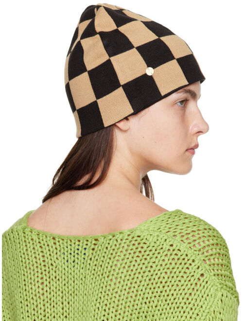 TheOpen Product Beige & Black Chessboard Check Beanie