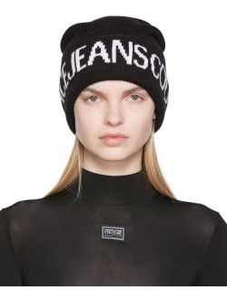 Jeans Couture Black Logo Beanie