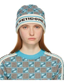 We11done Blue Logo All Over Short Beanie