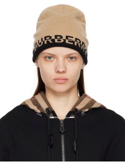 Beige & Black Rolled Beanie
