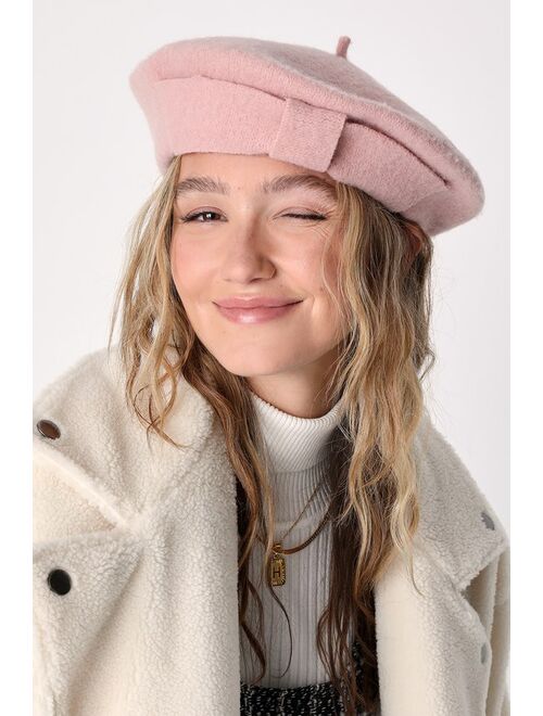 San Diego Hat Company San Diego Hat Co. Carrie Blush Wool Bow Beret