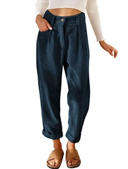 Acelitt Womens High Waisted Straight Leg Corduroy Pants with Pockets, XS-XL