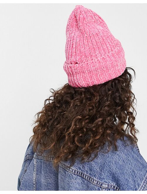 Skinnydip chenille beanie hat in light pink
