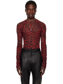 LU'U DAN Red & Black Psychedelic Leopard Long Sleeve T-Shirt
