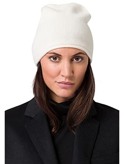 Style Republic Womens 100% Pure Cashmere Slouchy Rolled Beanie, Soft & Stretchy, Warm Ladies Hat for Winter