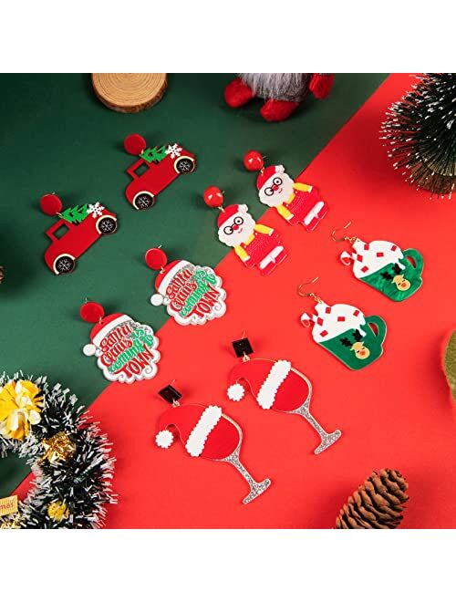 Loucey 5 Pairs of Acrylic Christmas Earrings Set - Holiday Earrings for Girls-Santa Claus Cocktail Cup Christmas Hat for Teen Girls Christmas Jewelry for Gift