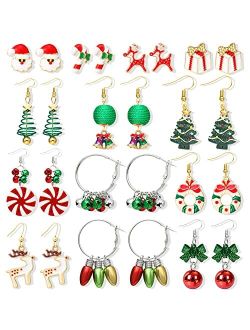 YANCHUN Christmas Earrings for Women Christmas Gift for Teen Girls Santa Candy Deer Stud Earrings for Girls Christmas Gift Ideas