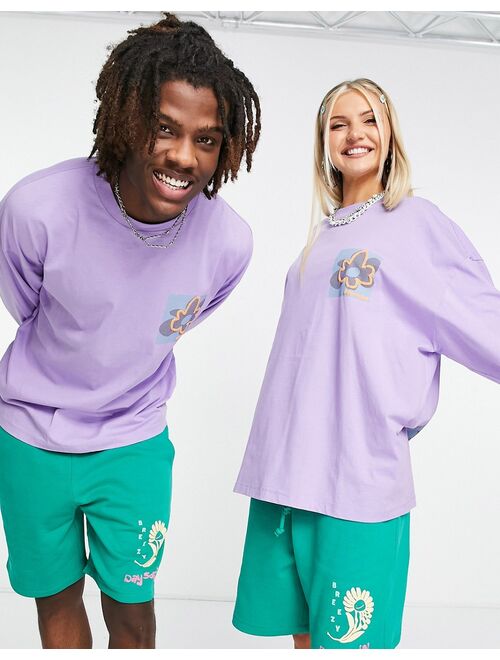 ASOS DESIGN ASOS Daysocial Unisex oversized long sleeve T-shirt with palm back graphic print in purple