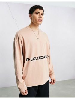 ASOS Dark Future oversized long sleeve T-shirt with logo print in taupe