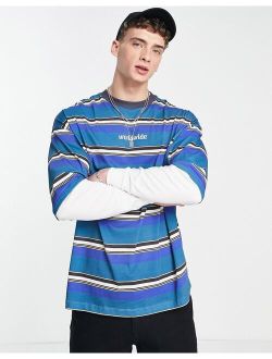 oversized stripe long sleeve t-shirt in blue with under layer