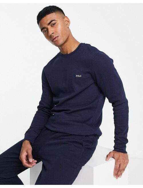 Polo Ralph Lauren waffle long sleeve t-shirt in navy with logo