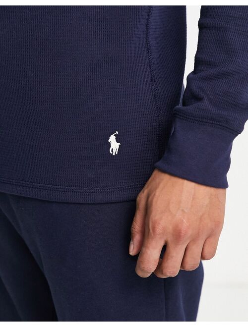 Polo Ralph Lauren waffle long sleeve t-shirt in navy with logo