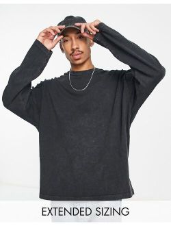 oversized heavyweight long sleeve T-shirt in washed black