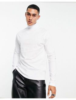 long sleeve roll neck t-shirt in white