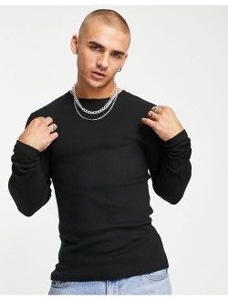 long sleeve muscle t-shirt in lightweight rib in black