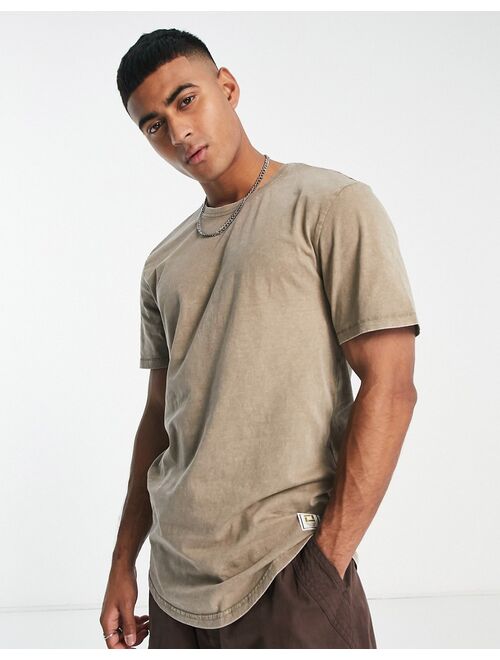 Only & Sons longline curve hem T-shirt in washed beige