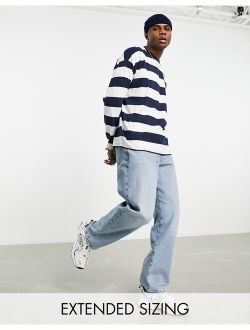 oversized long sleeve stripe T-shirt in navy and white